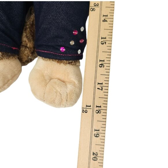 Build A Bear Smiley Monkey Stuffed Animal Plush Toy Pink Top Denim Sequin Jeans - Picture 13 of 13